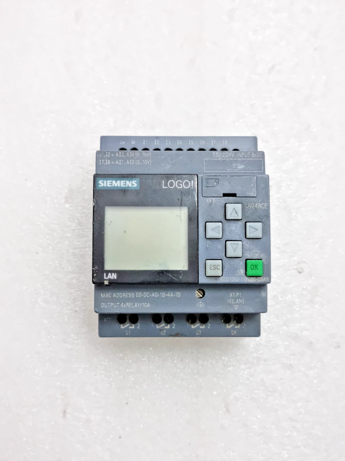 Siemens 6ED1052-1MD00-0BA8 BM 12/24RCE Logo Plc Controller 6ED10521MD000B8 Used